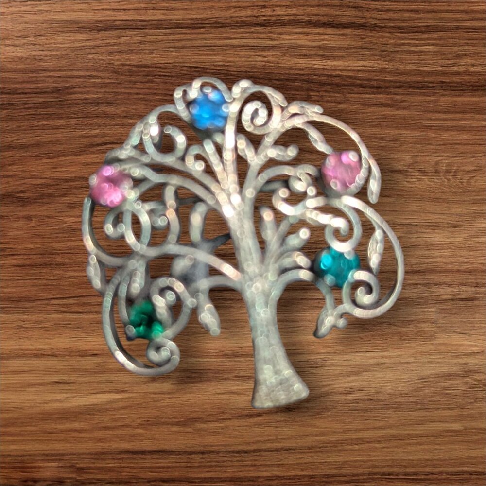 Vintage Anson Sterling Silver Tree Of Life Pin Brooch W/ Multicolor Rhinestones